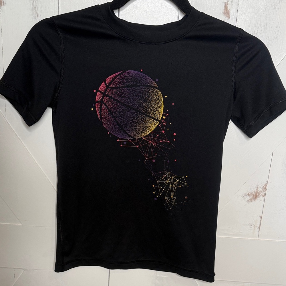 All in Motion Black Kids T-Shirt with Geometric Basketball Design